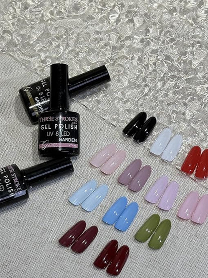 NP08 THR3E STROKES Gel Nail Polish Set, 12 Colors Purple Gel Polish Set Burgundy Red Nail Polish Soak Off Pink Nude Brown Nail Gifts for Women Girl DIY Salon Home Manicure (GARDEN SERIES) 7.5ML