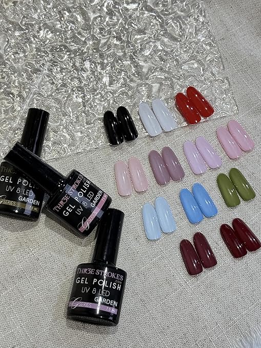 NP08 THR3E STROKES Gel Nail Polish Set, 12 Colors Purple Gel Polish Set Burgundy Red Nail Polish Soak Off Pink Nude Brown Nail Gifts for Women Girl DIY Salon Home Manicure (GARDEN SERIES) 7.5ML