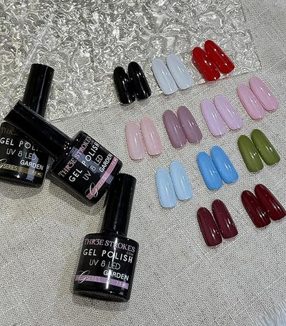 NP08 THR3E STROKES Gel Nail Polish Set, 12 Colors Purple Gel Polish Set Burgundy Red Nail Polish Soak Off Pink Nude Brown Nail Gifts for Women Girl DIY Salon Home Manicure (GARDEN SERIES) 7.5ML