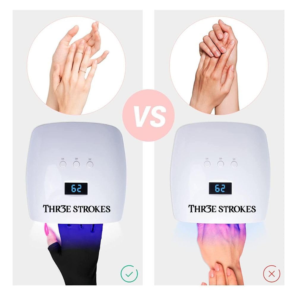GV890 THR3E STROKES UV Gloves for Gel Nail Lamp, Professional UPF50+ UV Protection Gloves for Manicures, Art Skin Care Fingerless Glove for Women Men Protect Hands from Sun and Nail Dryer Harm (Black)