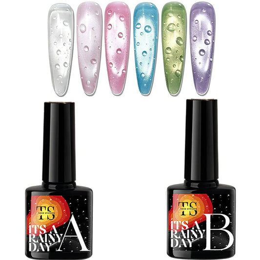 GV1124 THR3E STROKES Water Drop Gel Top Coat, 3D Rain Drop Effect Non-Wipe Glossy Shiny Nail Art Top coat, DIY Bubble Ice Dew Soak Off UV LED Gel Nail Polish at Home -7.5ML