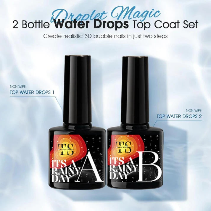 GV1124 THR3E STROKES Water Drop Gel Top Coat, 3D Rain Drop Effect Non-Wipe Glossy Shiny Nail Art Top coat, DIY Bubble Ice Dew Soak Off UV LED Gel Nail Polish at Home -7.5ML