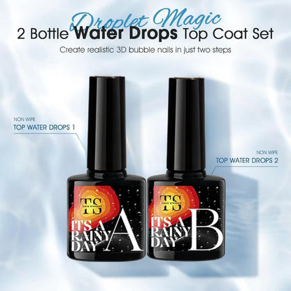 GV1124 THR3E STROKES Water Drop Gel Top Coat, 3D Rain Drop Effect Non-Wipe Glossy Shiny Nail Art Top coat, DIY Bubble Ice Dew Soak Off UV LED Gel Nail Polish at Home -7.5ML