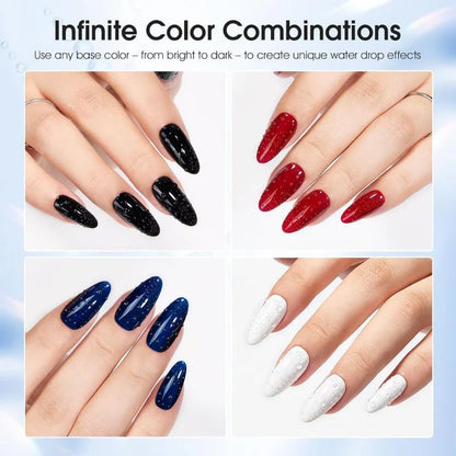 GV1124 THR3E STROKES Water Drop Gel Top Coat, 3D Rain Drop Effect Non-Wipe Glossy Shiny Nail Art Top coat, DIY Bubble Ice Dew Soak Off UV LED Gel Nail Polish at Home -7.5ML