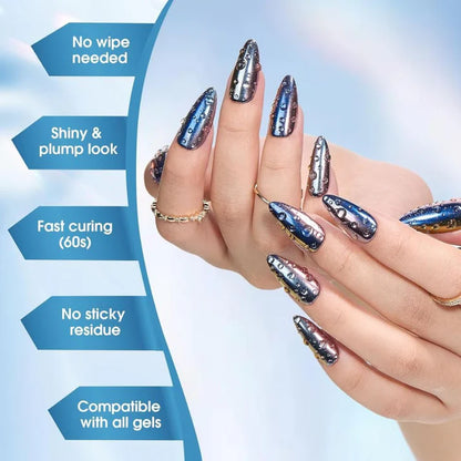 GV1124 THR3E STROKES Water Drop Gel Top Coat, 3D Rain Drop Effect Non-Wipe Glossy Shiny Nail Art Top coat, DIY Bubble Ice Dew Soak Off UV LED Gel Nail Polish at Home -7.5ML
