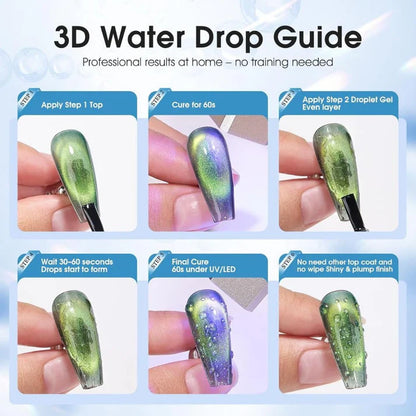GV1124 THR3E STROKES Water Drop Gel Top Coat, 3D Rain Drop Effect Non-Wipe Glossy Shiny Nail Art Top coat, DIY Bubble Ice Dew Soak Off UV LED Gel Nail Polish at Home -7.5ML