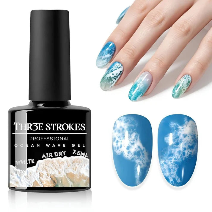 GV1129 THR3E STROKES Ocean Wave Blooming Gel Nail Polish 7.5ml, White Wave Blooming Liquid for Spreading Wave Effect, High Fluidity DIY Marble Nail Art, Use Over Uncured Base Gel