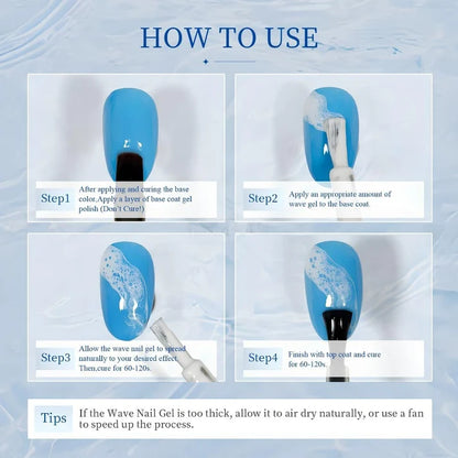 GV1129 THR3E STROKES Ocean Wave Blooming Gel Nail Polish 7.5ml, White Wave Blooming Liquid for Spreading Wave Effect, High Fluidity DIY Marble Nail Art, Use Over Uncured Base Gel