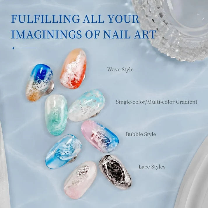 GV1129 THR3E STROKES Ocean Wave Blooming Gel Nail Polish 7.5ml, White Wave Blooming Liquid for Spreading Wave Effect, High Fluidity DIY Marble Nail Art, Use Over Uncured Base Gel