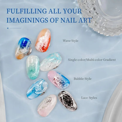 GV1129 THR3E STROKES Ocean Wave Blooming Gel Nail Polish 7.5ml, White Wave Blooming Liquid for Spreading Wave Effect, High Fluidity DIY Marble Nail Art, Use Over Uncured Base Gel