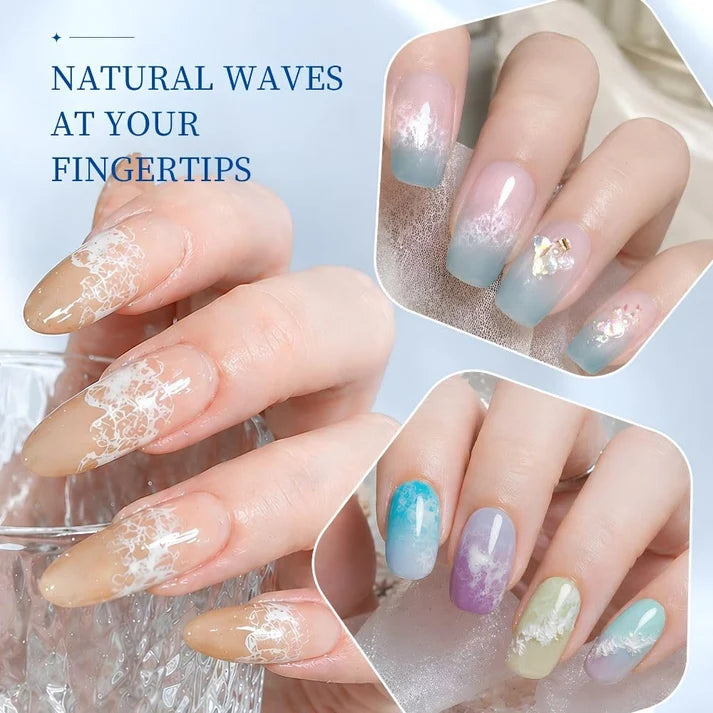 GV1129 THR3E STROKES Ocean Wave Blooming Gel Nail Polish 7.5ml, White Wave Blooming Liquid for Spreading Wave Effect, High Fluidity DIY Marble Nail Art, Use Over Uncured Base Gel