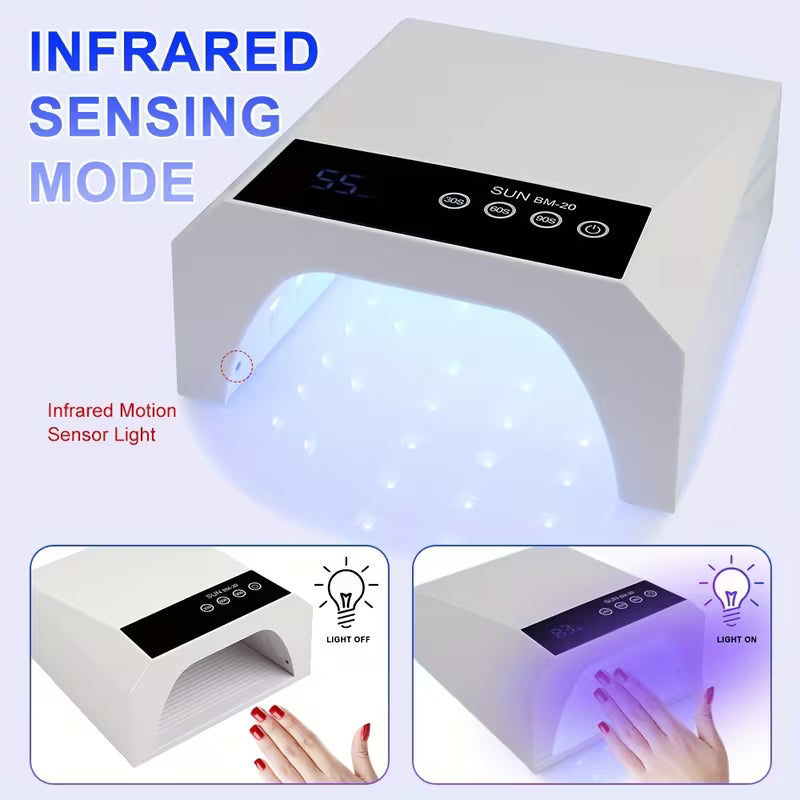 GV1131 SUN BM-20 42 LED UV Nail Lamp, Rechargeable Professional Nail Dryer with 30s/60s/90s Timer, Touch Control, Infrared Sensor & Removable Base for Gel Polish