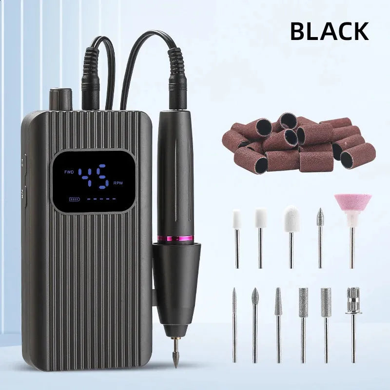 GV1208 QUEEN FINGER Portable Nail Drill Machine (45000 RPM) - Professional Rechargeable Electric E-File with Smart LED Display, Belt Clip & Variable Speed Control for Acrylic, Gel Nails & Pedicure (Color May Vary)