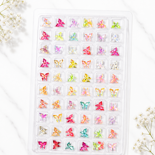 GV1086 3D Butterfly Nail Charms Set – Colorful Aurora Resin Butterfly Nail Art Decorations for Acrylic, Gel & DIY Manicure (60 Pcs Assorted Designs)