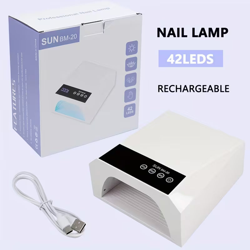 GV1131 SUN BM-20 42 LED UV Nail Lamp, Rechargeable Professional Nail Dryer with 30s/60s/90s Timer, Touch Control, Infrared Sensor & Removable Base for Gel Polish