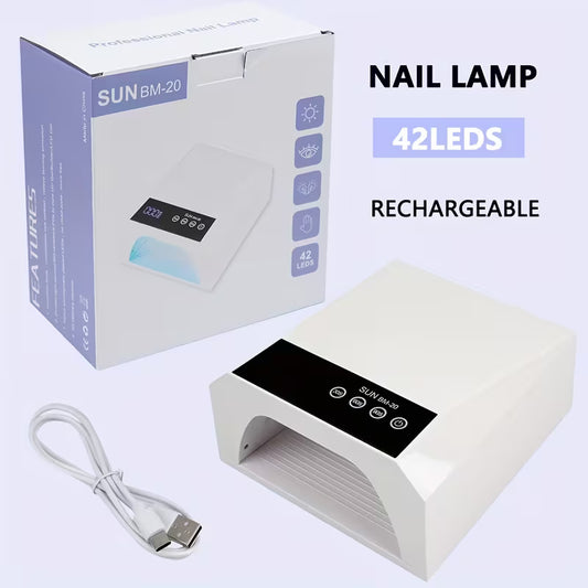 GV1131 SUN BM-20 42 LED UV Nail Lamp, Rechargeable Professional Nail Dryer with 30s/60s/90s Timer, Touch Control, Infrared Sensor & Removable Base for Gel Polish