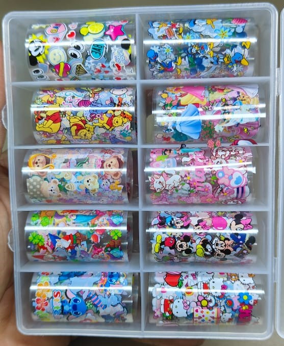 GV724 10PCS Nail Art Transfer Foil Set – Colorful Design Nail Stickers for DIY Nail Art & Manicure Decoration