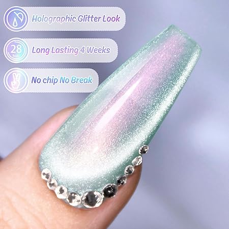 GV830 THR3E STROKES Cat Eye Gel Nail Polish Set for Pink Brown Glitter Holographic Cat Eye, Salon Gel Manicure and Nail Art DIY at Home, Bright Moonlight (AURORA)