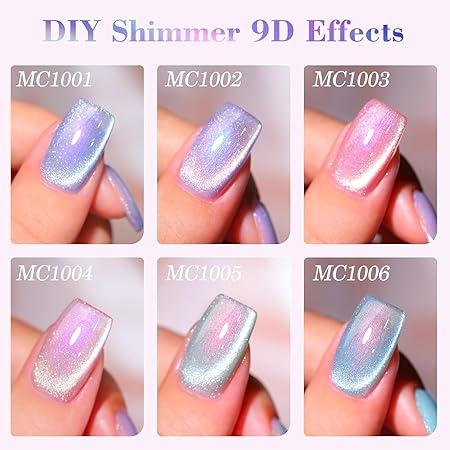 GV830 THR3E STROKES Cat Eye Gel Nail Polish Set for Pink Brown Glitter Holographic Cat Eye, Salon Gel Manicure and Nail Art DIY at Home, Bright Moonlight (AURORA)