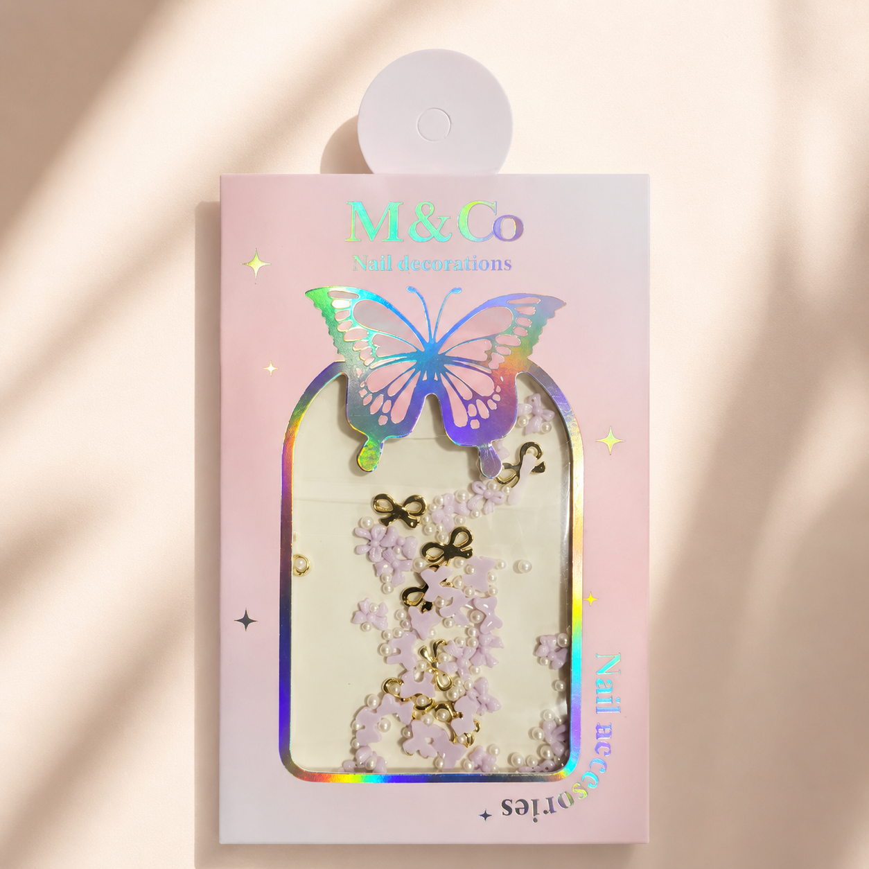 GV1176 M&Co 3D Purple Bow & Pearl Nail Art Decoration Set - Mixed Resin Bow Ties, Faux Pearls & Wire Bow Charms for Gel, Acrylic Nails & DIY Manicure
