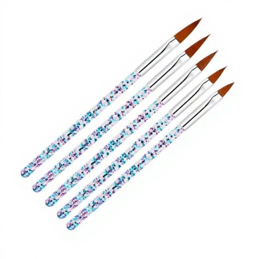 5 Pcs Flat & Oval Gel/Acrylic Brush Set | Glitter Handle Sculpting Tools