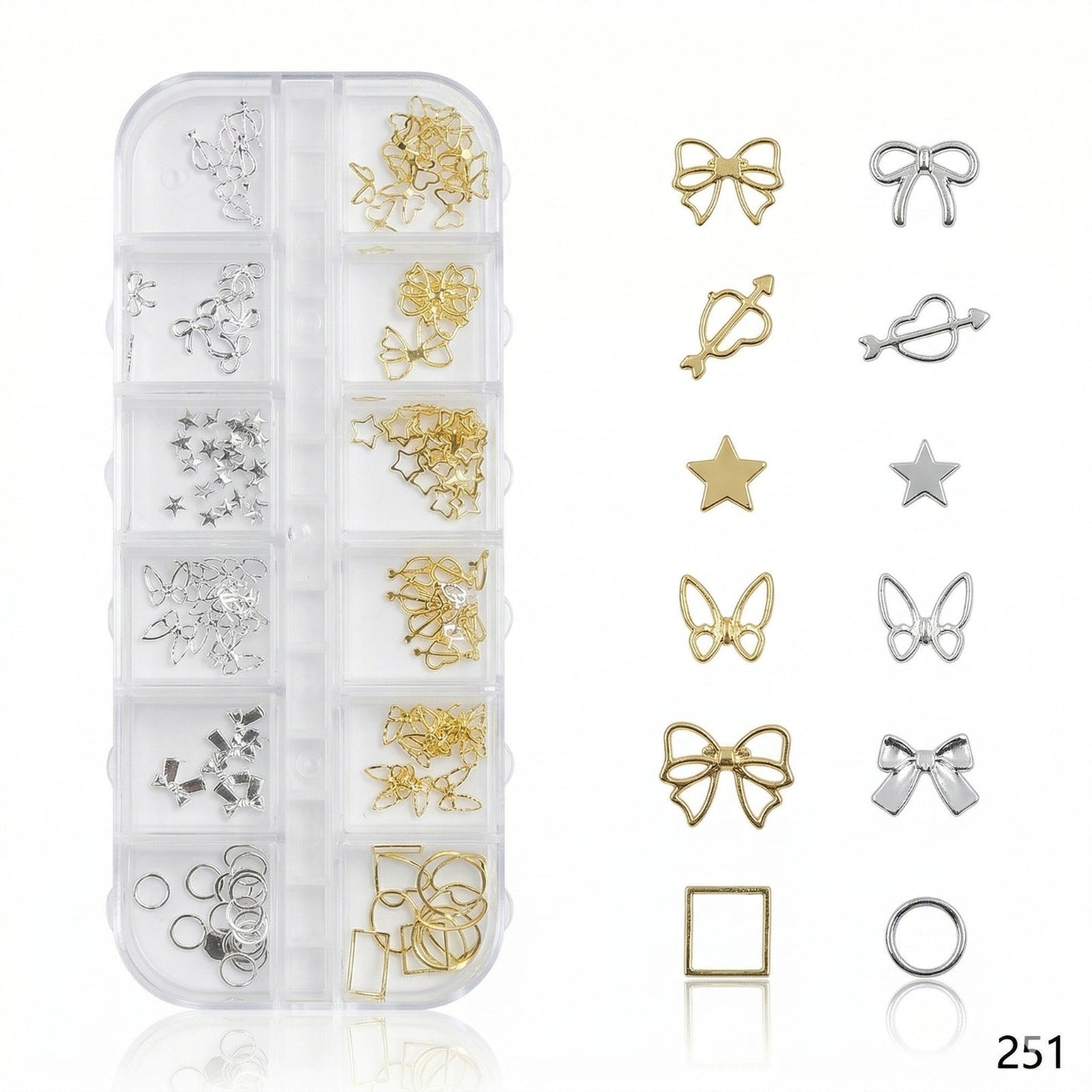 GV660 Butterfly & Bow Nail Art Charms Kit – Gold & Silver Mix (Set 251)