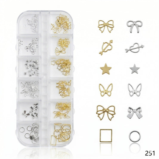 GV660 Butterfly & Bow Nail Art Charms Kit – Gold & Silver Mix (Set 251)