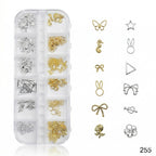 GV640 Gold & Silver Nail Charms Set – Seahorse, Bunny, Rose & Bow Designs (Set 255 , Design May Vary)