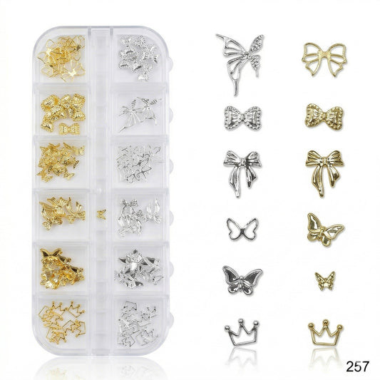 GV636 Gold & Silver Nail Charms Set – Butterfly, Bow & Crown Designs (257)