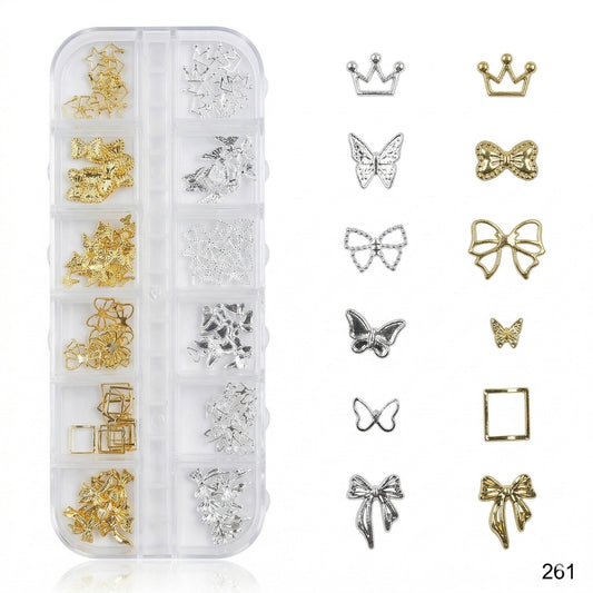 GV656 3D Metallic Nail Art Decorations – Bows, Crowns & Butterflies Box (261)