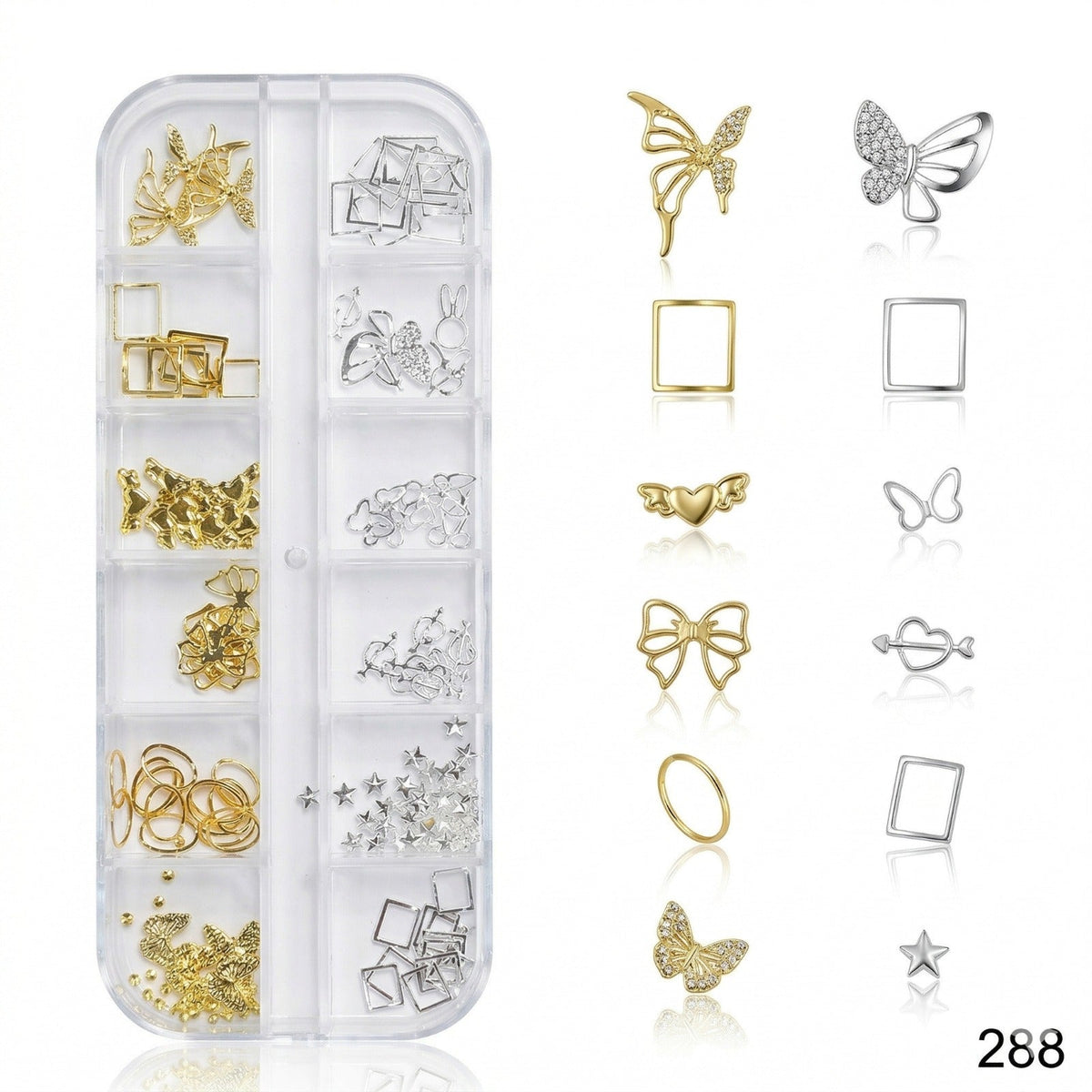 GV659 Butterfly Nail Art Charms Kit – Gold & Silver Mix (Set 288 , Design May Vary)