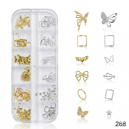 GV659 Butterfly Nail Art Charms Kit – Gold & Silver Mix (288)