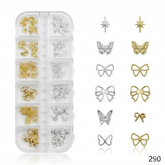 GV639 Gold & Silver Nail Charms Set – Stars, Bows & Butterflies (290)