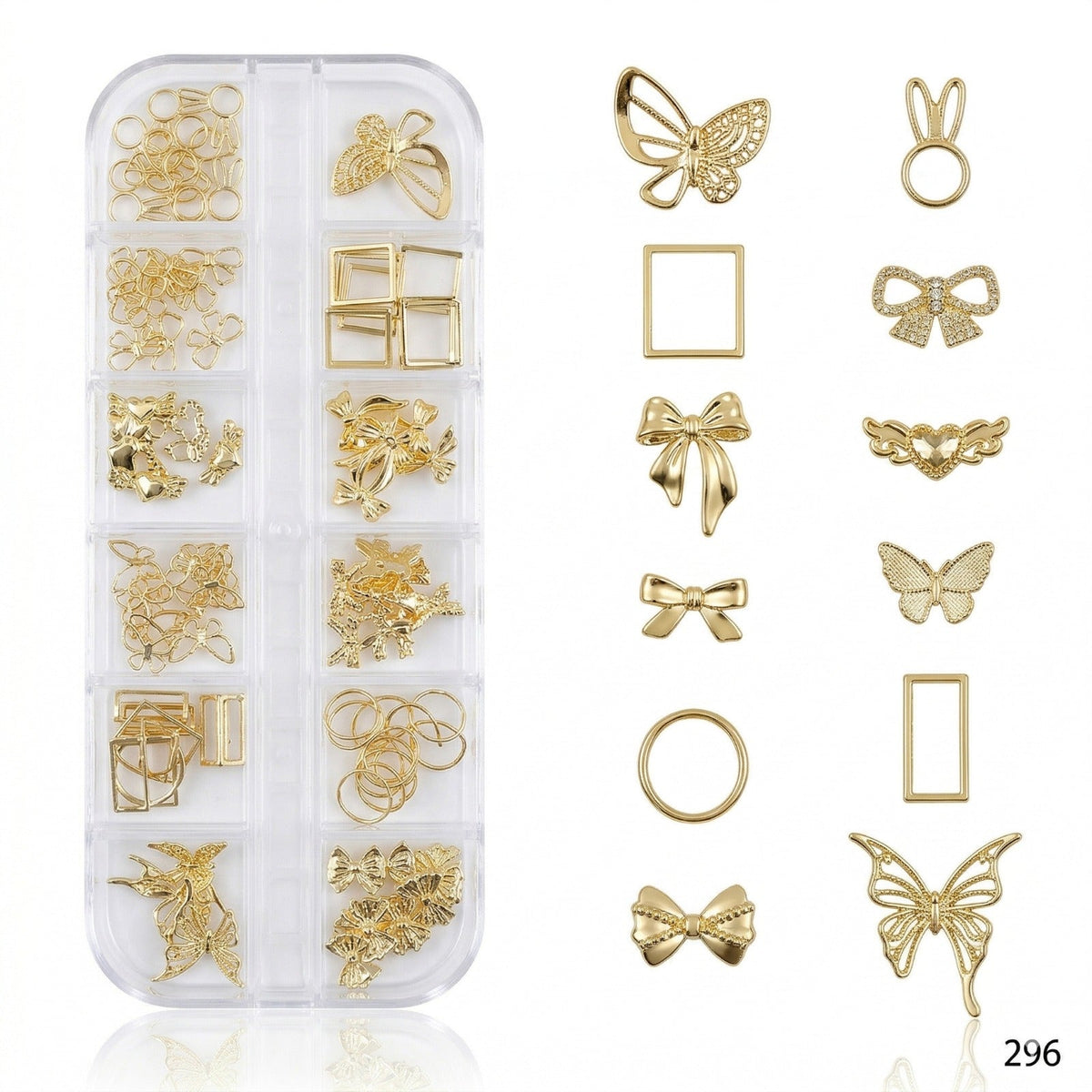 GV645 Gold Nail Charms Set – Butterfly, Bow, Bunny & Geometric Designs (Set 296 , Design May Vary)