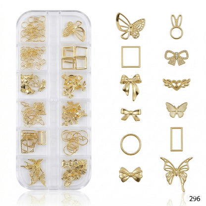 GV645 Gold Nail Charms Set – Butterfly, Bow, Bunny & Geometric Designs (296)
