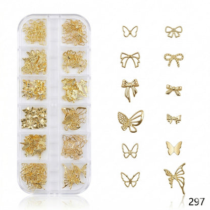 GV638 Gold Nail Charms Set – Butterfly & Bow Nail Art Decorations (297)