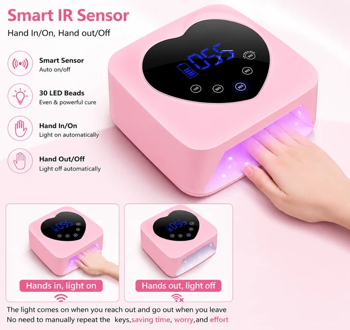 GV1138 UV LED Nail Lamp Cordless 72W Portable Nail Dryer Light Rechargeable UV Light for Gel Nails Polish