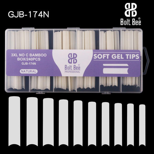 NP74 Bolt Bee Professional 3XL No C Bamboo Soft Gel Tips - Natural (GJB-174N), 240 Pcs Nail Extensions Box