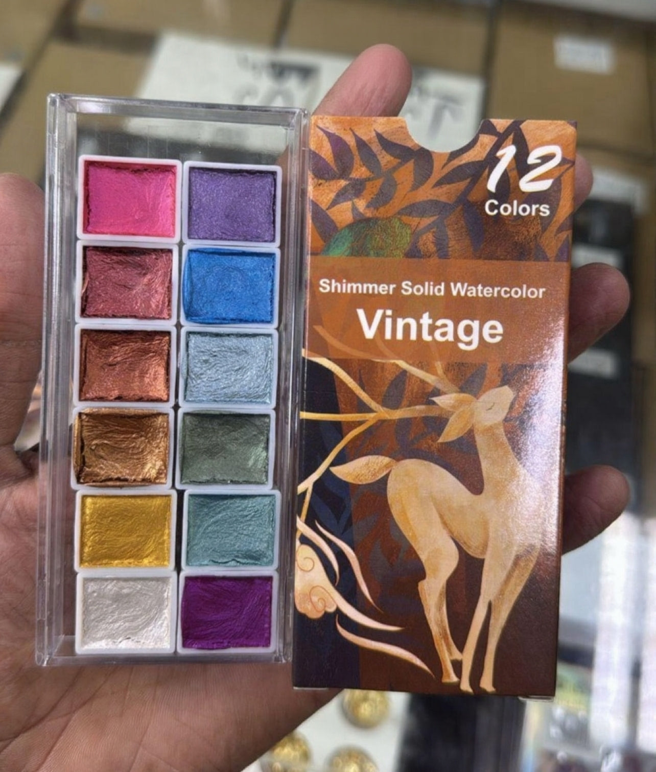 12-Color Shimmer Solid Watercolor Palette | Pearl Metallic Pigments