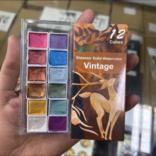 NP91 12-Color Shimmer Solid Watercolor Palette for Nail Art | Vintage Pearl Metallic Pigments for Gel Designs