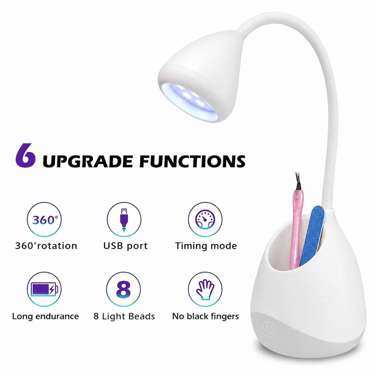 GV1183 36W Lotus UV LED Gel Nail Lamp with Tool Organizer Base – Flexible Gooseneck Curing Light