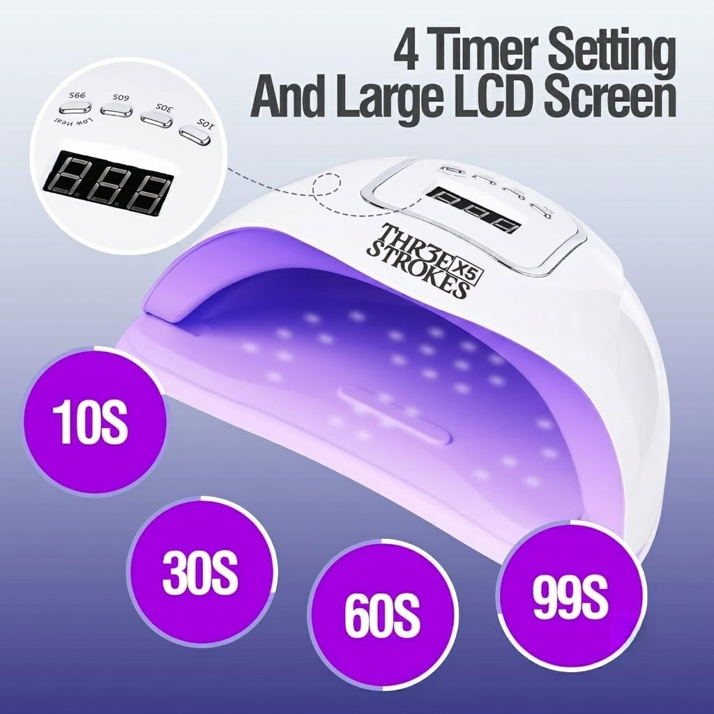 GV1229 THR3E STROKES X5 Professional Gel Polish UV/LED Nail Dryer Lamp - Smart Auto-Sensor Curing Light with Digital LCD Display, 4 Preset Timers & Anti-Glare Eye Protection for Salon Manicures & Pedicures