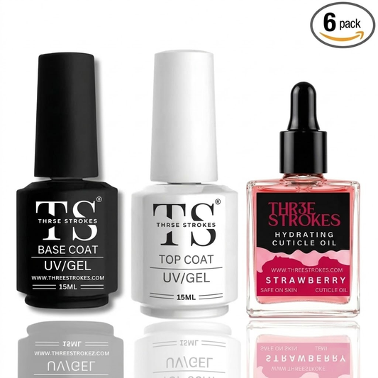 GV708 THR3E STROKES 3 Pcs 15Ml No Wipe Gel Top Coat And Base Coat Set With Cuticle Oil - Soak Off Led Nail Lamp Gel Base Top Coat Finish Nail Art Design For Women(Require uv lamp for drying)