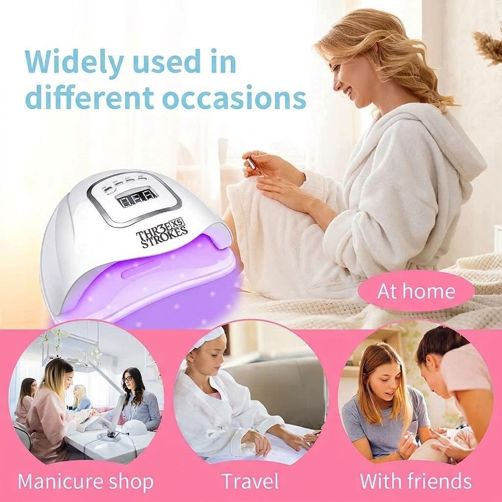 GV1229 THR3E STROKES X5 Professional Gel Polish UV/LED Nail Dryer Lamp - Smart Auto-Sensor Curing Light with Digital LCD Display, 4 Preset Timers & Anti-Glare Eye Protection for Salon Manicures & Pedicures