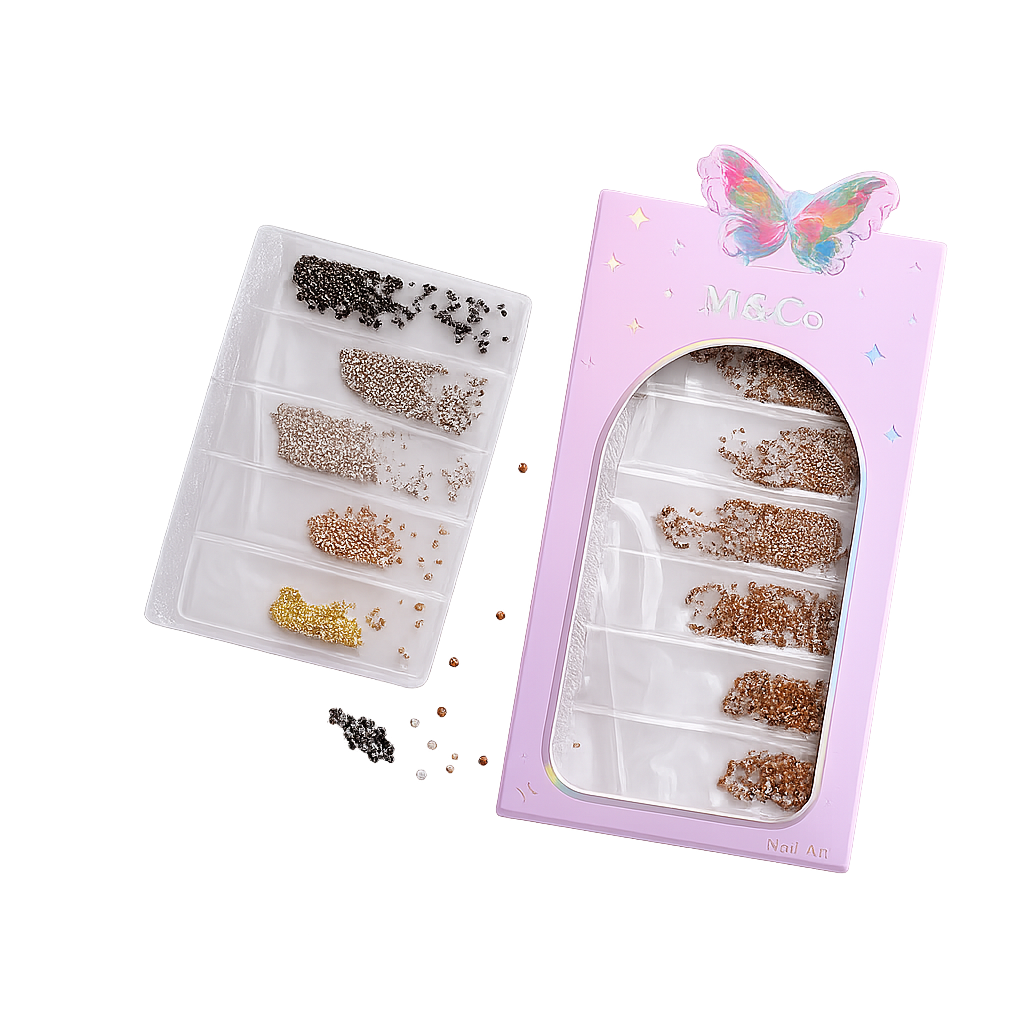 GV1109 M&CO 5-Color Metallic Caviar Beads Set for 3D Nail Art – Mixed Micro-Beads in Elegant Packaging for Professional & DIY Manicure