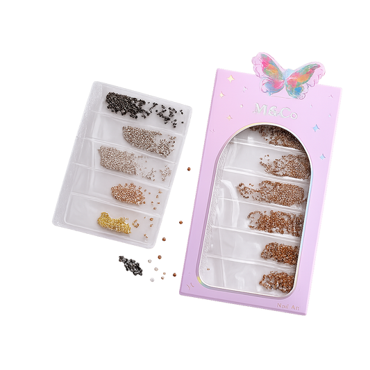 GV1109 M&CO 5-Color Metallic Caviar Beads Set for 3D Nail Art – Mixed Micro-Beads in Elegant Packaging for Professional & DIY Manicure