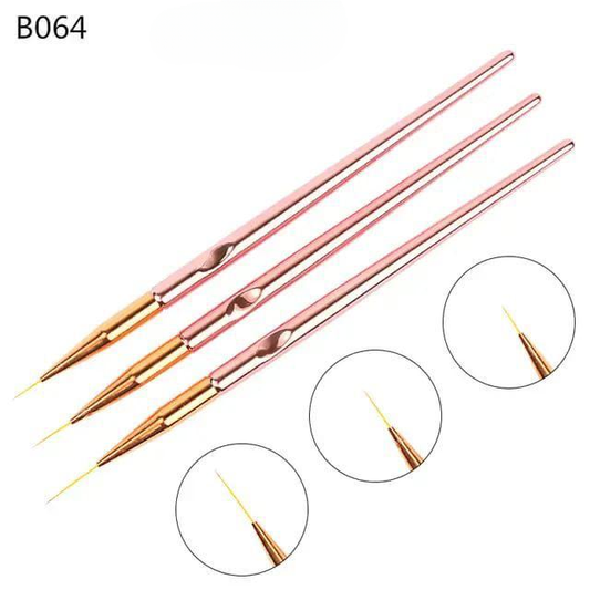 Set of 3 Thin Tip Nail Art Liner Brushes – Rose Gold Handles