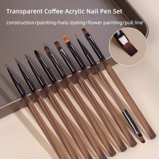 Transparent Coffee Acrylic Nail Art Brush Set – Professional 3D & Detailing