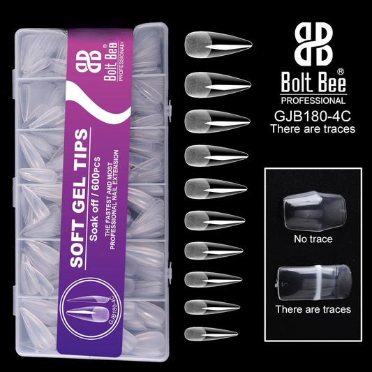 Bolt Bee Almond Soft Gel Tips (600 Pcs) | Full Coverage Nail Extensions