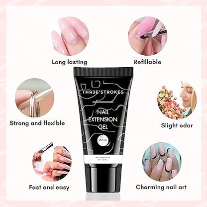 GV187 THR3E STROKES Poly Nail Gel Extension Kit, UV Nail Lamp, Builder Gel, Slip Solution, Nail Art Kit (CLEAR)